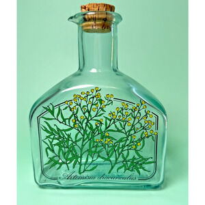 Vintage Holmegaard Tarragon Glass Botanical Decanter Bottle Herbal Oils Cork